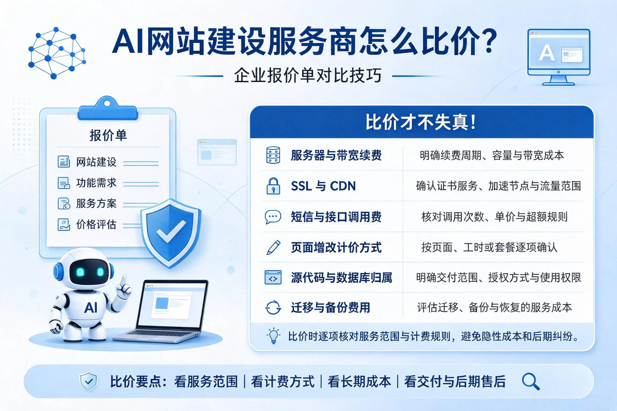 AI网站建设服务商怎么比价?昌都企业报价单对比技巧