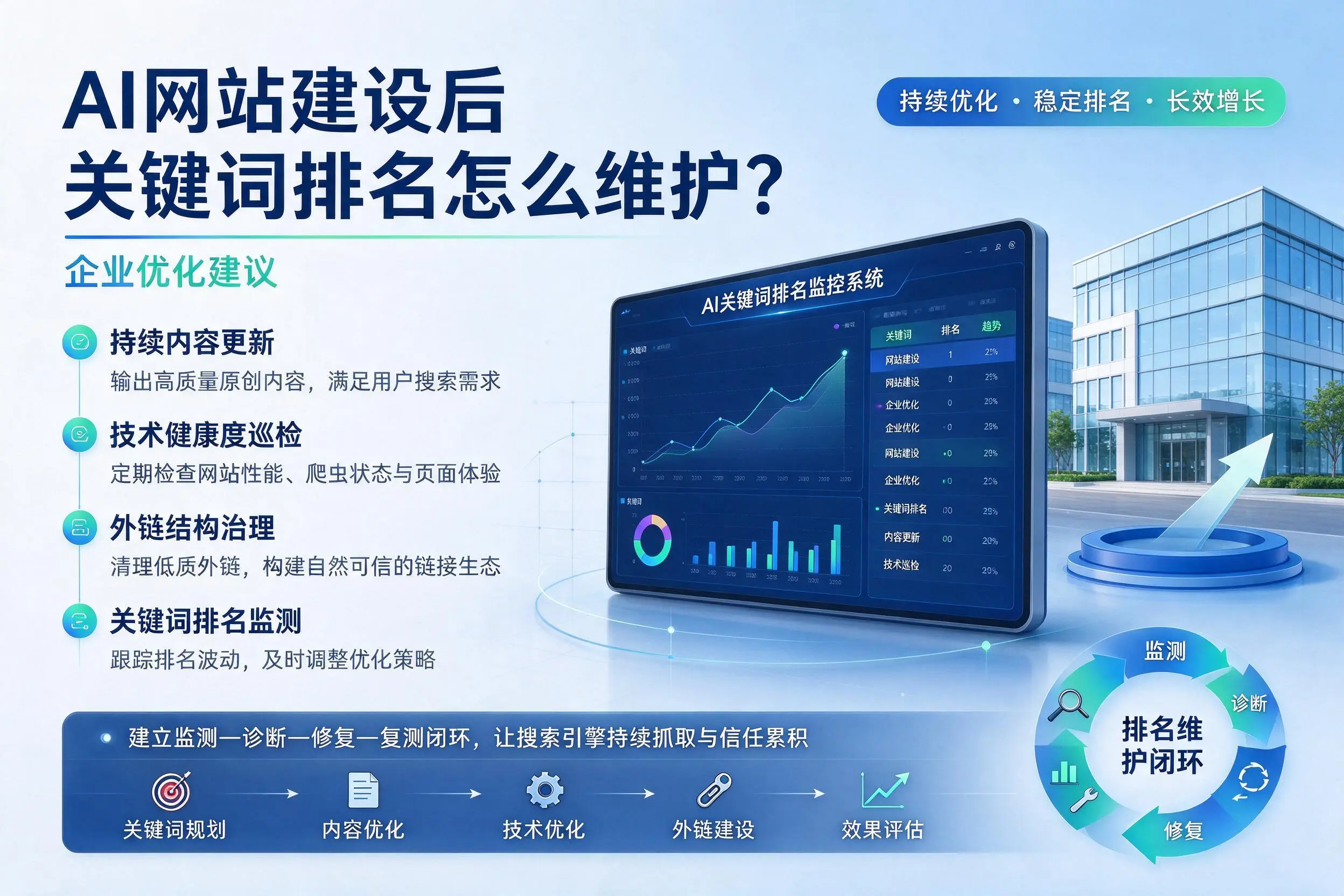 AI网站建设后关键词排名怎么维护?昌都企业优化建议